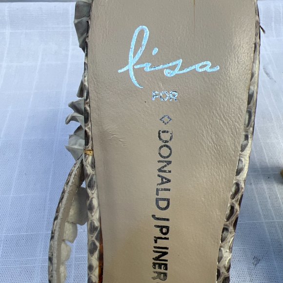 Lisa For Donald J. Pliner NWOT Snake Skin Open Toe High Heel Cream & Black 6½M - Picture 2 of 10